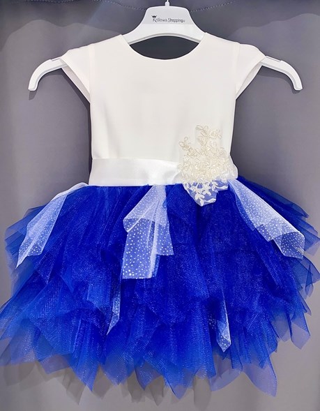 Sukienka dziecięca pierzynka kwiat biel/chaber