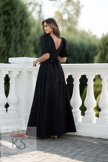 Sukienka długa 3/4 rękawek wiązanie plecy czerń