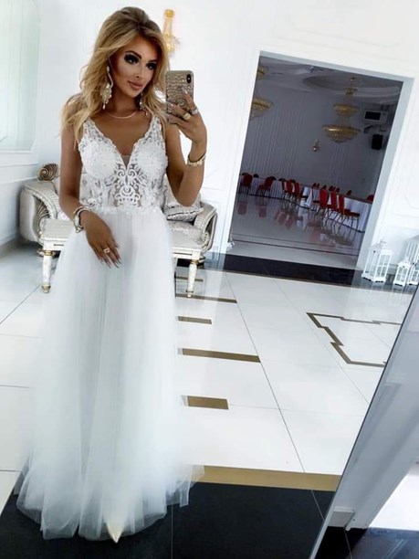 Sukienka długa koronka góra tiul dół biel