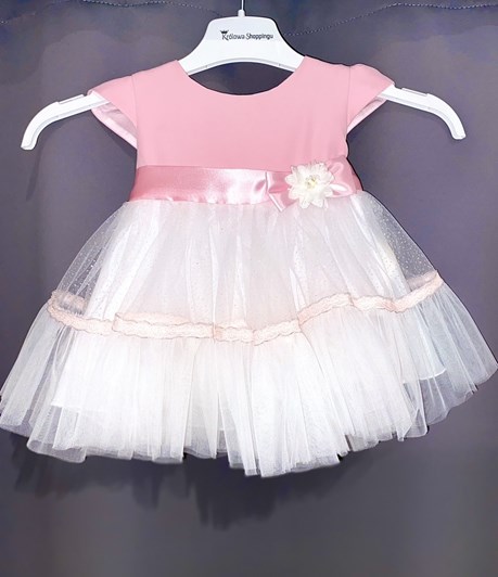 Sukienka dziecięca tiulowy dół kokarda róż/biel