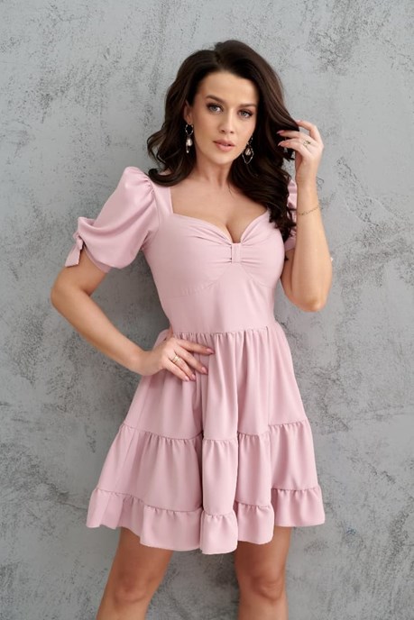 Sukienka krótka rękaw 3/4 falbanka róż
