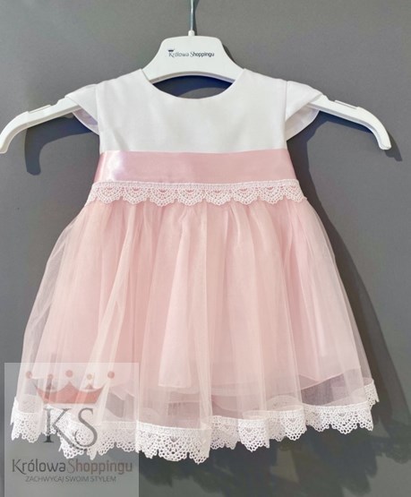 Sukienka dziecięca haft biel/róż