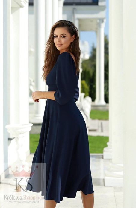 Sukienka midi rękawek 3/4 pas granat