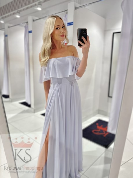 Sukienka długa falbana materiał szyfon szara