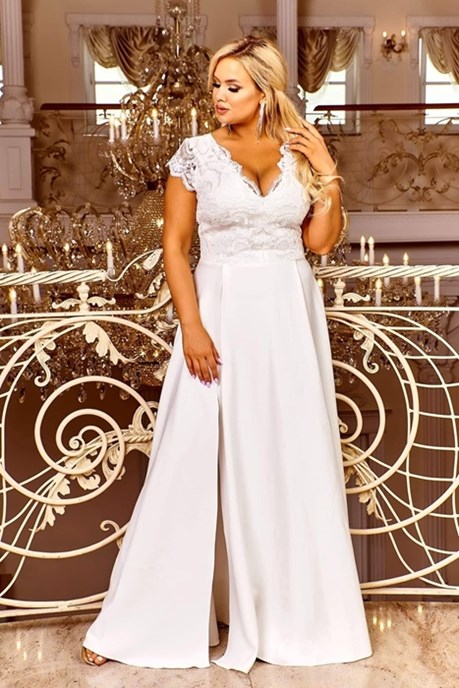 Sukienka długa cekin rękawek bialy