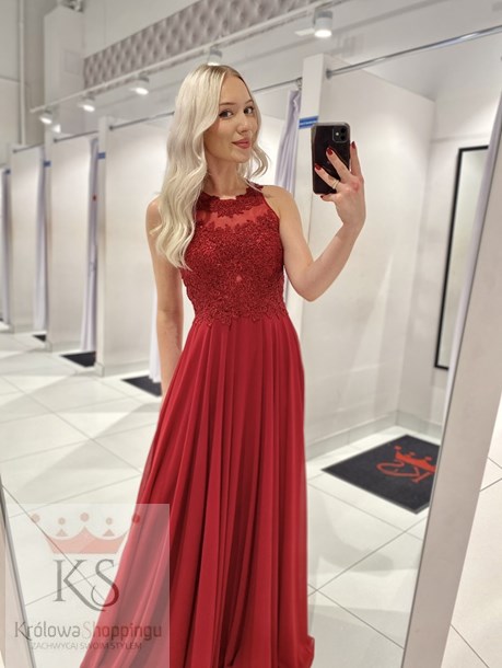 Sukienka długa zdobione plecy bordo