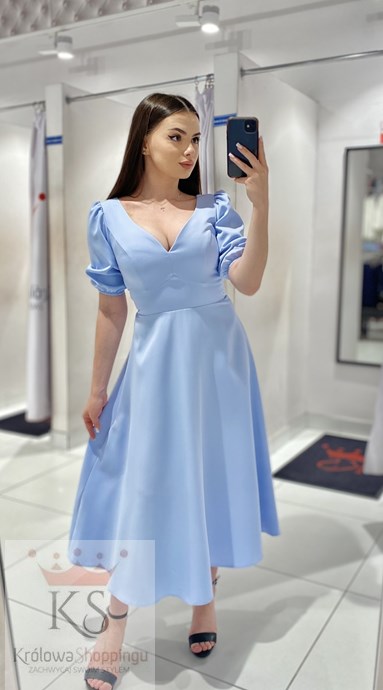 Sukienka midi rękawek 3/4 pas wiązanie j. błękit