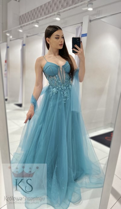 Sukienka długa gorset tiul pistacja