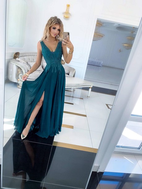 Sukienka długa zdobiona góra butelka zieleń