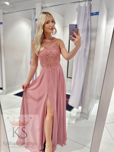 Sukienka długa zdobione plecy wrzos