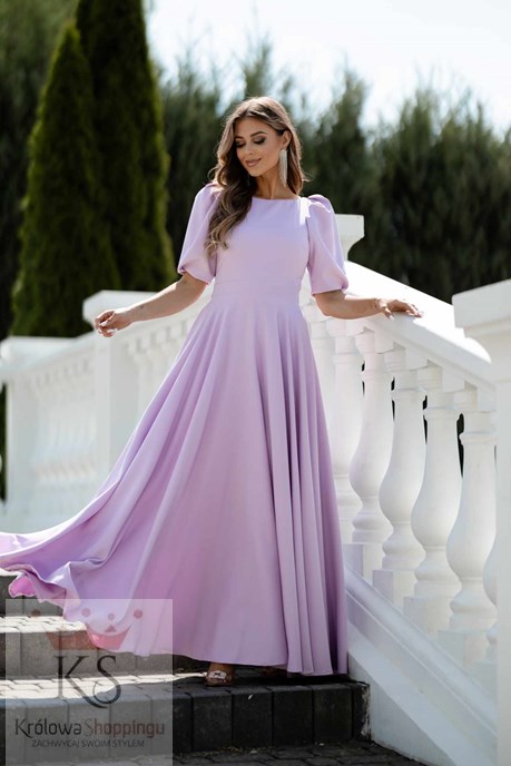 Sukienka długa 3/4 rękawek wiązanie plecy lila