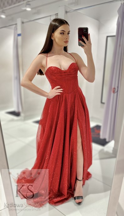 Sukienka długa gorset wiązanie plecy czerwień