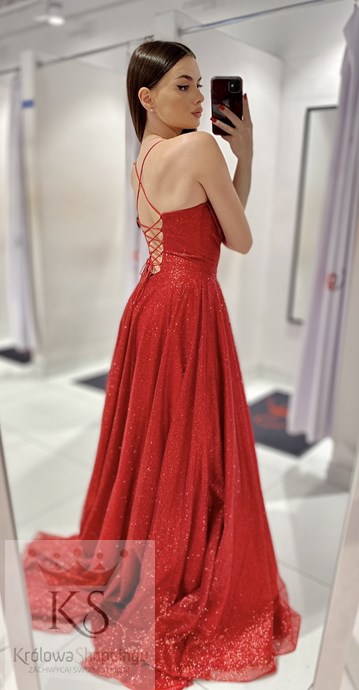 Sukienka długa gorset wiązanie plecy czerwień