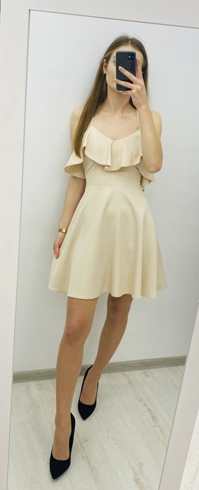 Sukienka krótka hiszpanka ozdobne plecy beżowy