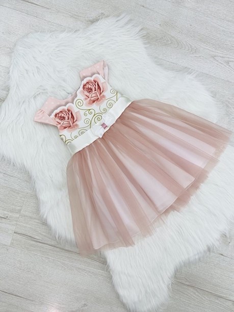 Sukienka dziecięca kwiaty na górze tiul biel/wrzos