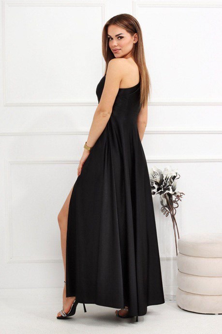 Sukienka długa jedno ramie dwa rozcięcia czerń