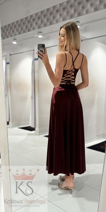 Sukienka długa satyna wiązanie plecy burgund