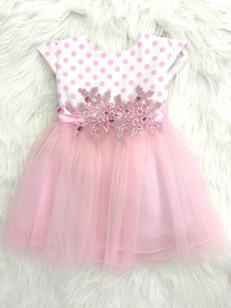 Sukienka dziecięca w groszki biel/róż