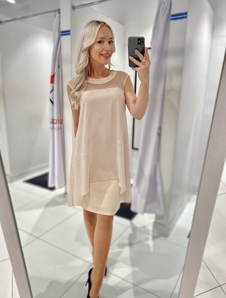 Sukienka krótka siateczka góra tył kokarda róż