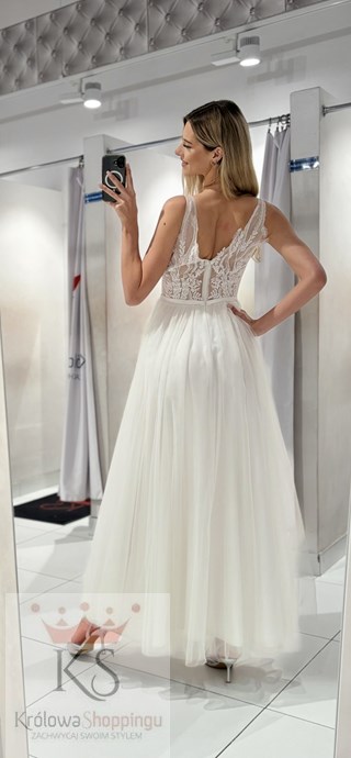 Sukienka długa haft na gorsecie tiul biel