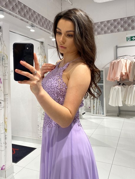 Sukienka długa ramiączka na krzyż fioletowy