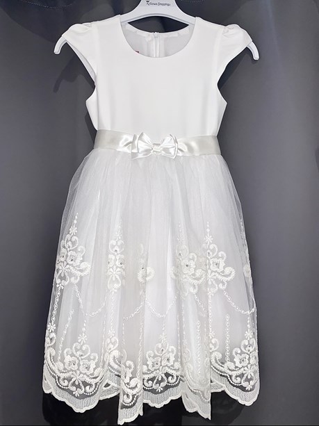 Sukienka dziecięca tiul hafty kokardka biała