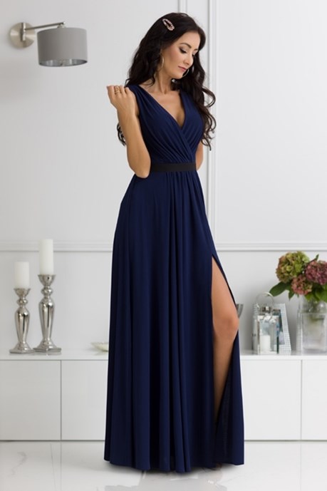 Sukienka długa prosta gumeczka granat