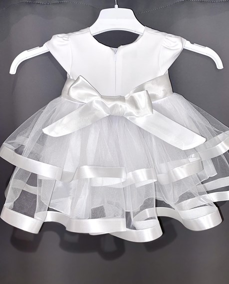 Sukienka dziecięca falbanki tiul kwiat biel