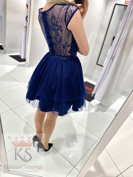 Sukienka krótka tiul zabudowana granat