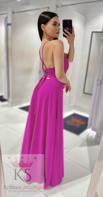 Sukienka długa ramiączka wiązanie fuksja