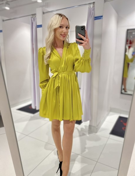 Sukienka krótka koszulowa rękaw oliwkowy