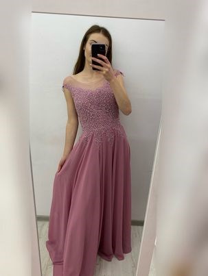 Sukienka długa koronkowa góra cyrkonie wrzos