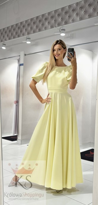 Sukienka długa 3/4 rękawek wiązanie plecy cytryna