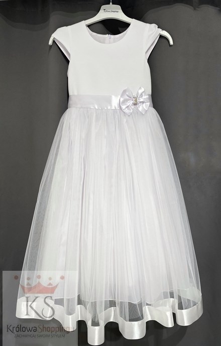 Sukienka dziecięca długa tiul kokarda biel