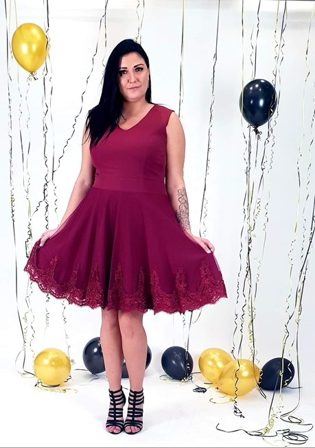 Sukienka krótka dół tiulowy bordo