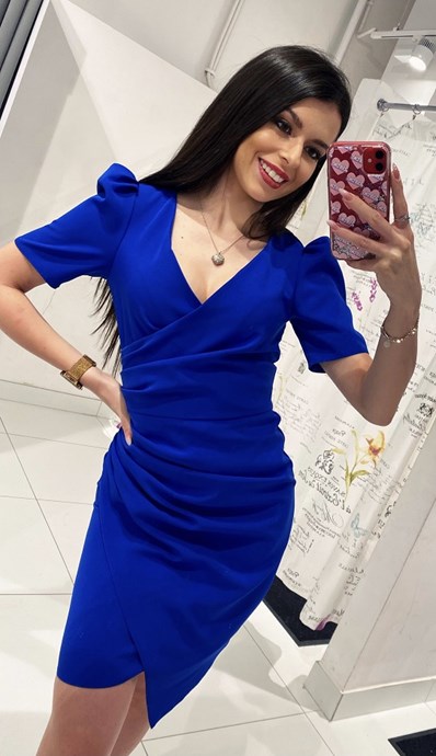 Sukienka krótka dopasowana krótki rękaw chaber