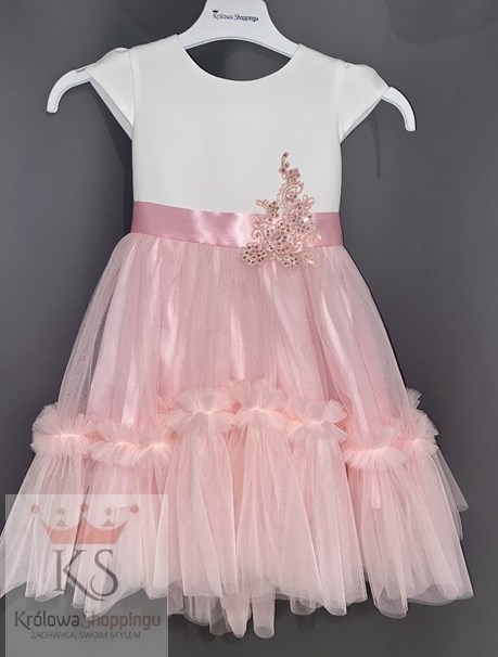 Sukienka dziecięca tiul asymetria róż/biel