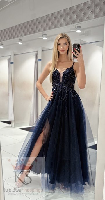 Sukienka długa gorset tiul brokat granat