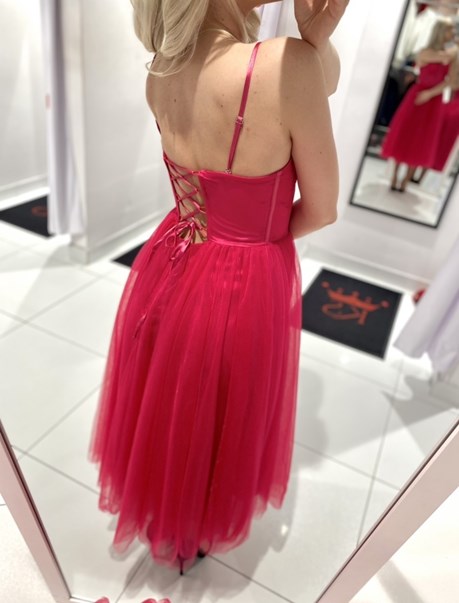 Sukienka midi gorset tiul wiązanie magenta