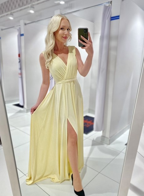 Sukienka długa grube ramiączka brokat cytrynowy