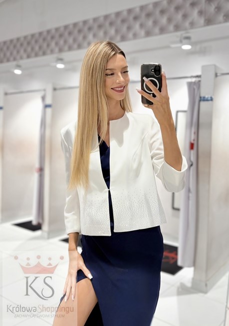 Żakiet krótki cyrkonie biel