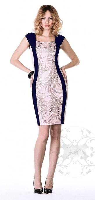 Sukienka krótka koronka przód róż/granat