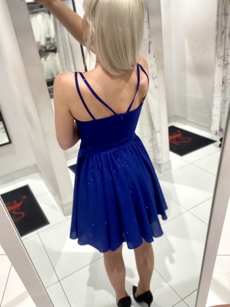 Sukienka krótka na ramiączkach brokat chaber