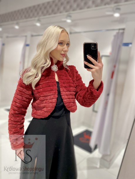 Bolerko futerko broszka bordo