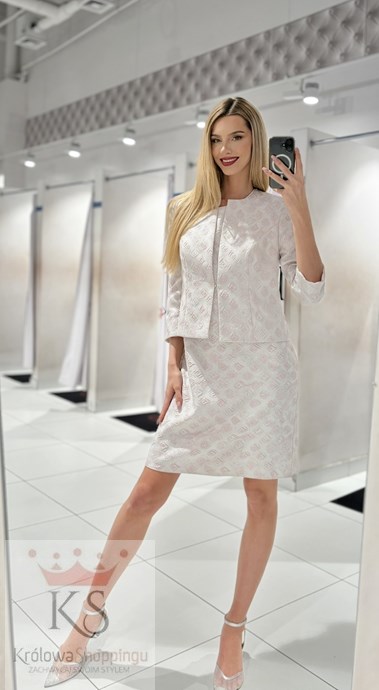 Sukienka krótka rękawek wzór róż/srebro