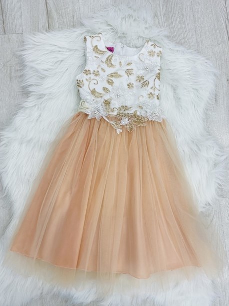 Sukienka dziecięca góra haft biel/brzoskwinia