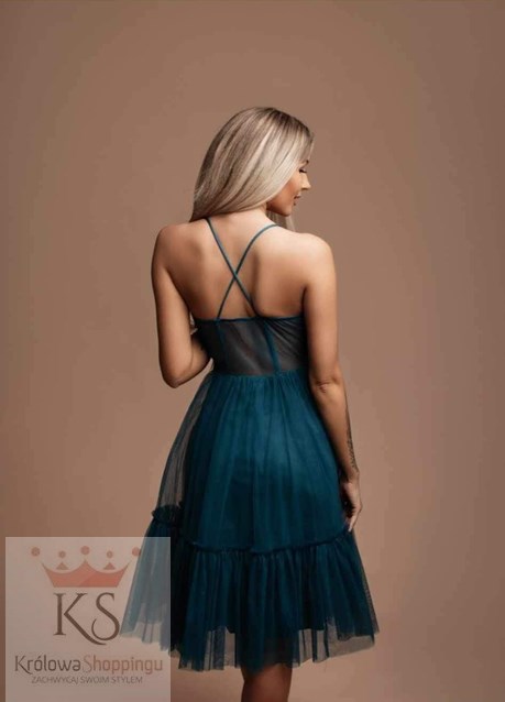 Sukienka midi ramiączka gorset tiul turkus