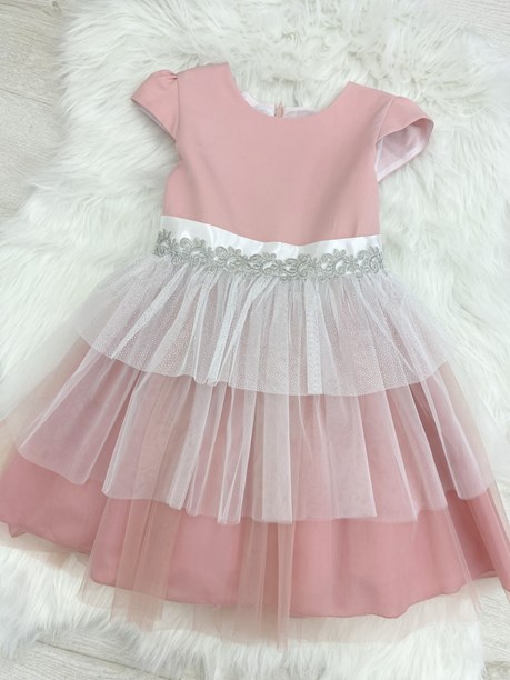 Sukienka dziecięca tiul falbany brokat róż