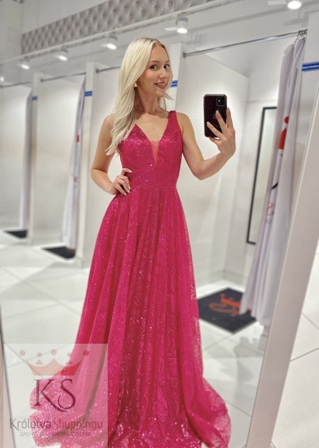 Sukienka długa balowa brokat fuksja