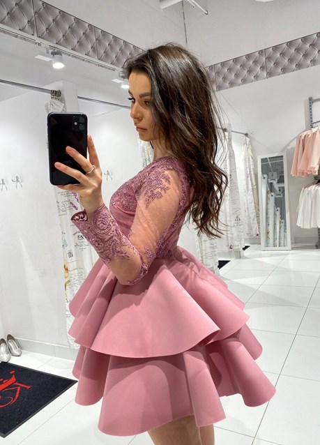 Sukienka krótka pianka rękaw wrzos